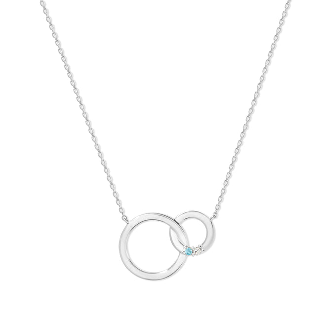 2 Stone Silver Interlocking Circle Eternity Birthstone Necklace