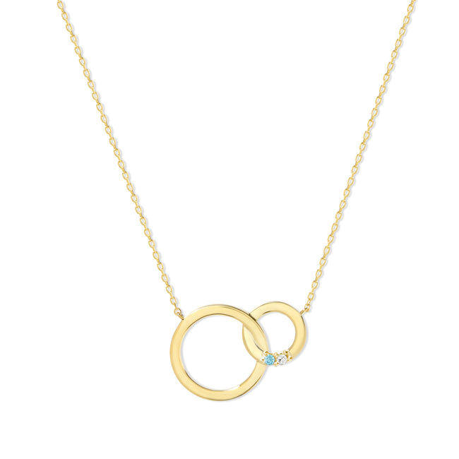 2 Stone Gold Interlocking Circle Eternity Birthstone Necklace