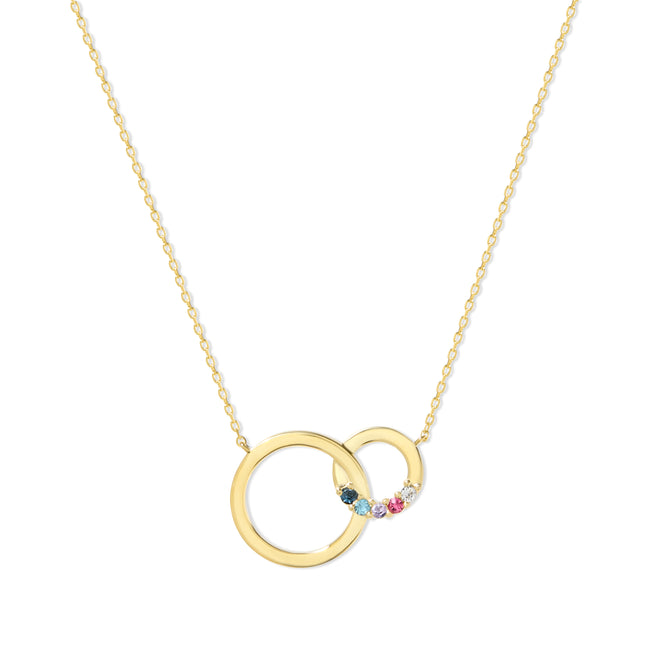 5 Stone Gold Interlocking Circle Eternity Birthstone Necklace