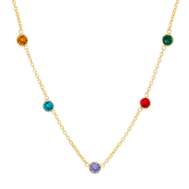 Five Stone Floating Bezel Set Gold Birthstone Necklace