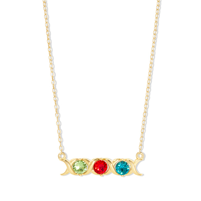 Gold Plated Three Stone Hugs and Kisses Birthstone Necklace