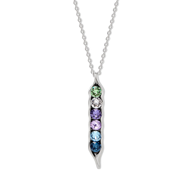 Six Birthstone Peas in a Pod Silver Necklace