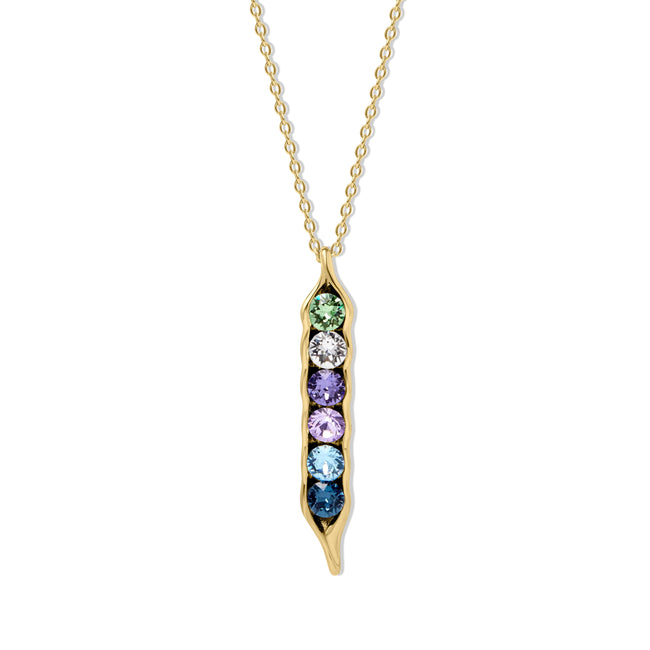 Six Birthstone Peas in a Pod Gold Necklace