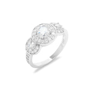 Sterling Silver Three Stone Diamond CZ Engagement Ring