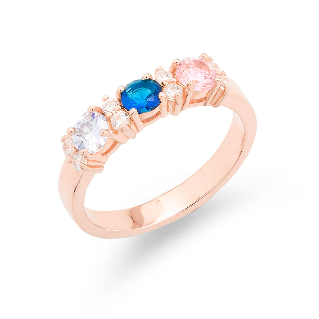 3-Stone Rose Gold Birthstone Band With Cubic Zirconias