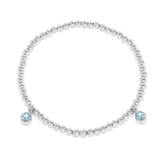 Two Bezel Birthstone Charm Bead Bracelet