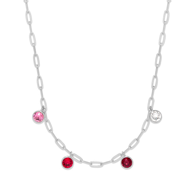 Four Paperclip Chain Birthstone Charm Necklace