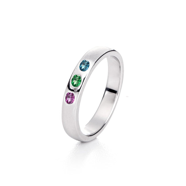 Sterling Silver 3 Stone Birthstone Family Ring