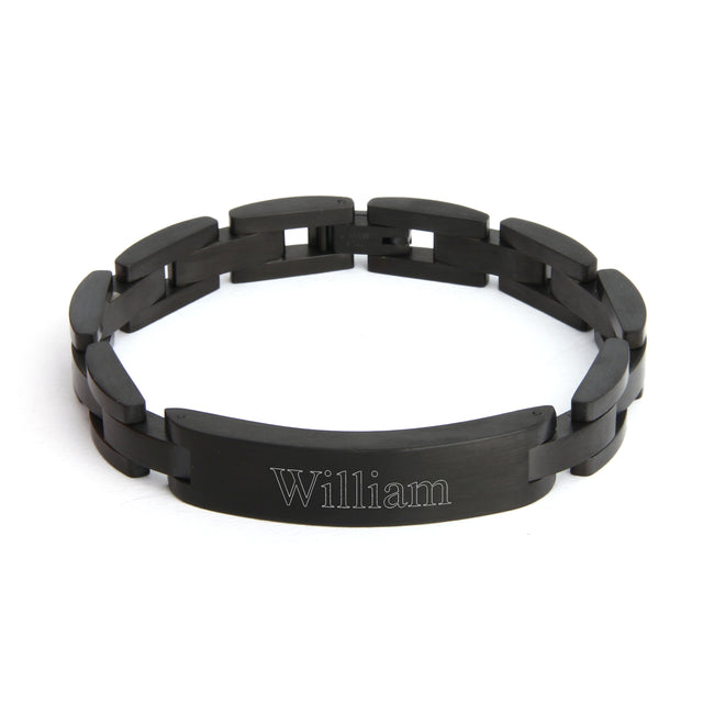 Men's Black Plate Stainless Steel Engravable ID Bracelet