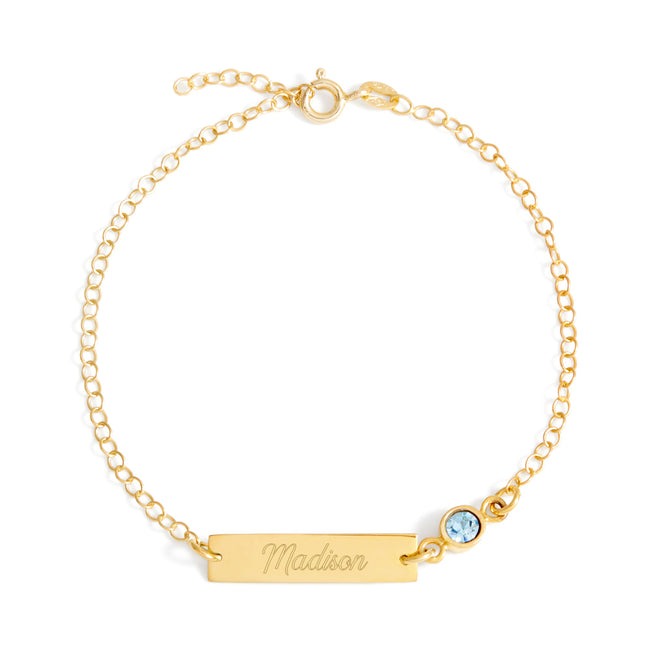 Gold Custom Birthstone Name Bar Bracelet in Plated Gold