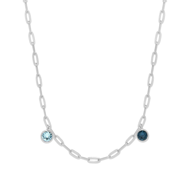 Two Paperclip Chain Birthstone Charm Necklace