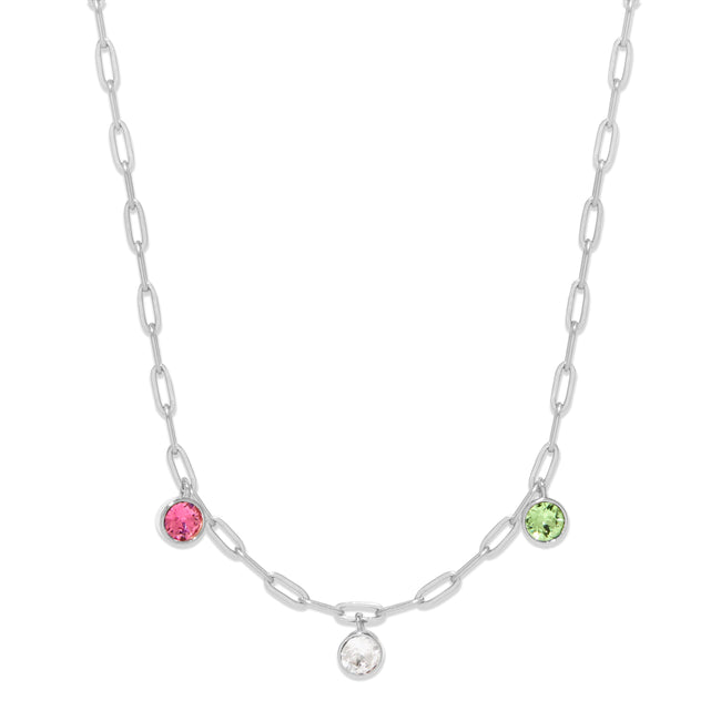 Three Paperclip Chain Birthstone Charm Necklace