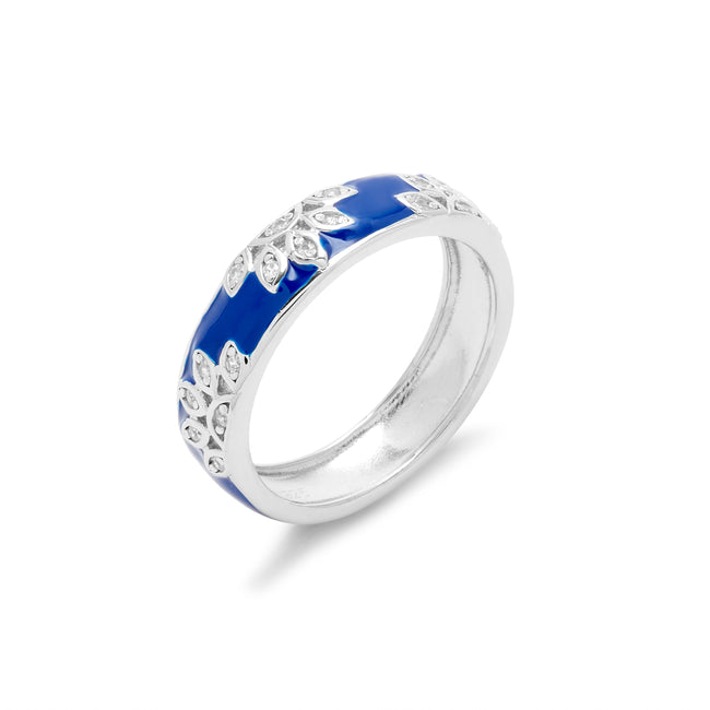 Sterling Silver Blue Enamel CZ Daisy Ring