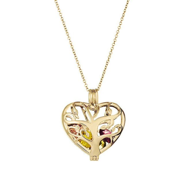 Custom Gold Heart Family Tree Birthstone Locket