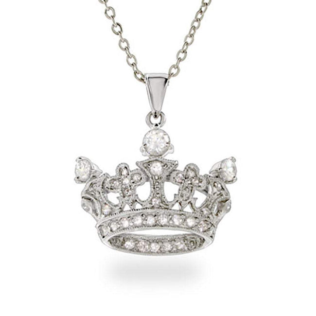 Sterling Silver CZ Crown Necklace