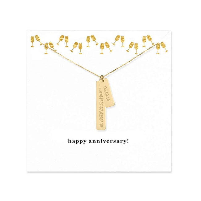 Anniversary Coordinate & Date Gold Bar Necklace