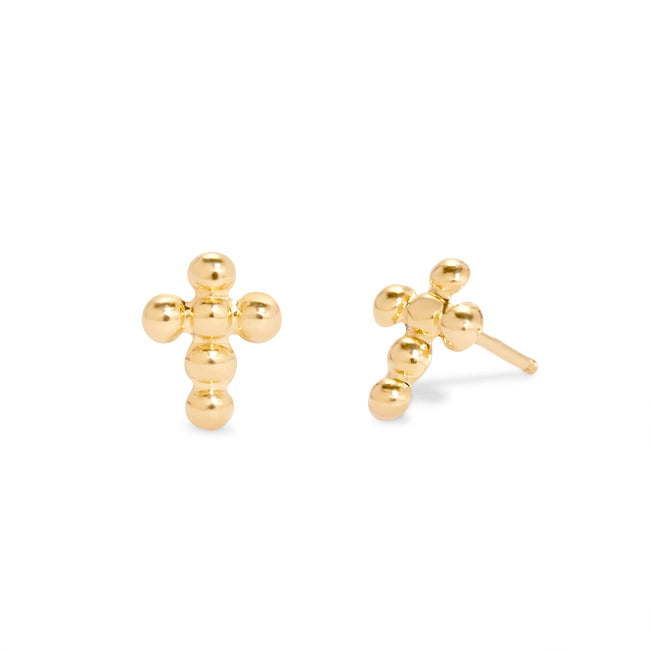 14K Gold Cross Stud Earrings