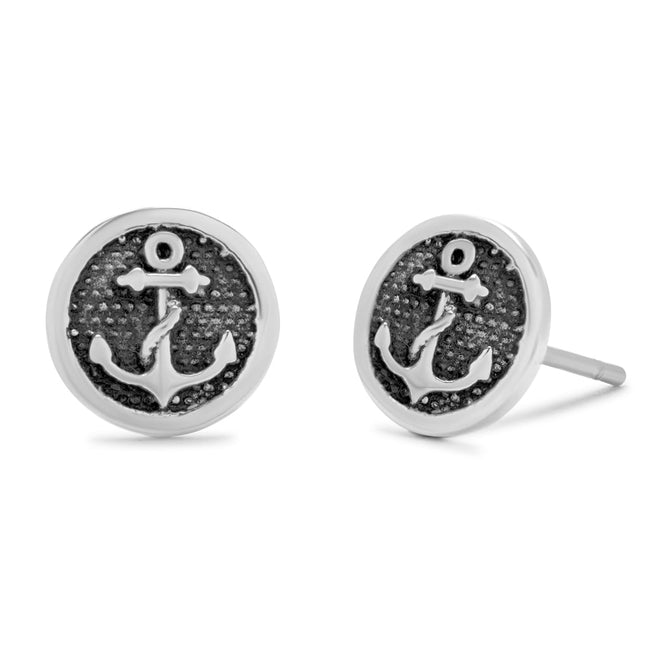 Men's Stainless Steel Anchor Stud Earrings