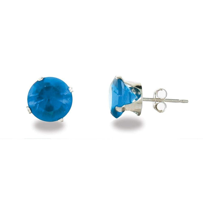 Sterling Silver 8mm Blue Zircon Stud Earrings | Eve's Addiction&#0174;