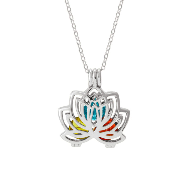 Lotus Flower Silver Birthstone Floating Locket