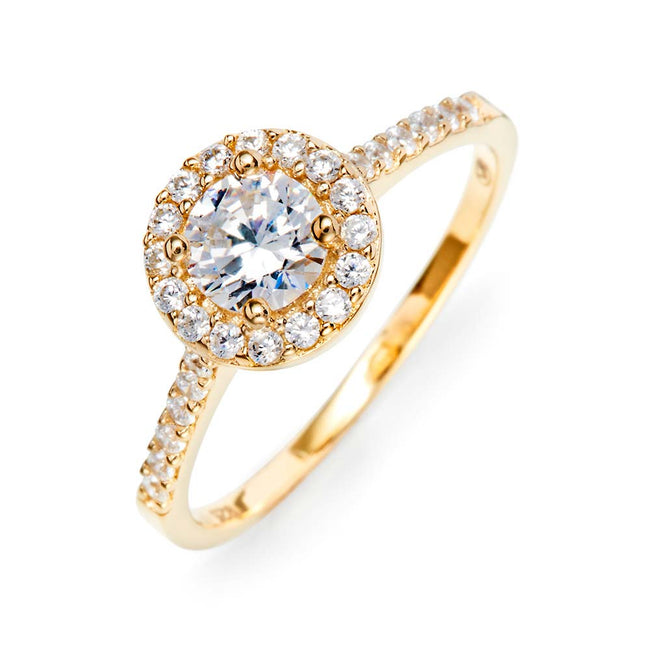 Petite Brilliant Cut Halo Gold Ring