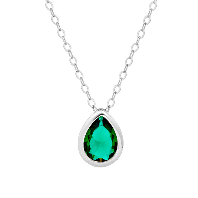 Sterling Silver May Pear Cut Bezel Birthstone Necklace