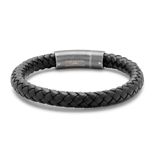 Men's Black Braided Leather Bracelet