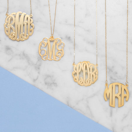 Medium 10K Gold Script Monogram Necklace