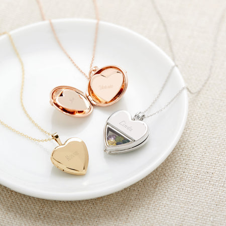 Engraved Heart Locket Pendant Necklace