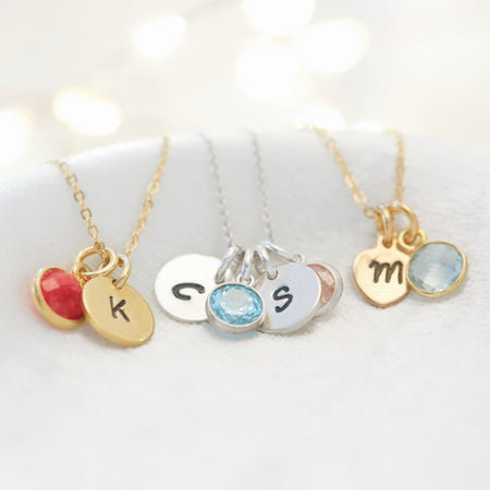 Dainty Sterling Silver Initial Necklace + Birthstone - Lulu + Belle  Jewellery