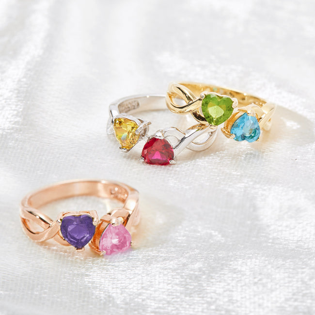 Custom Heart Infinity Ring with Two Birthstones | Eve's Addiction&#0174;