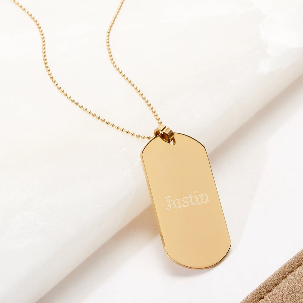 18K Gold Dog Tag Necklace Custom Dog Tag Personalized Engraved Solid 18K Gold Pendant for Men Gift Christmas for Women