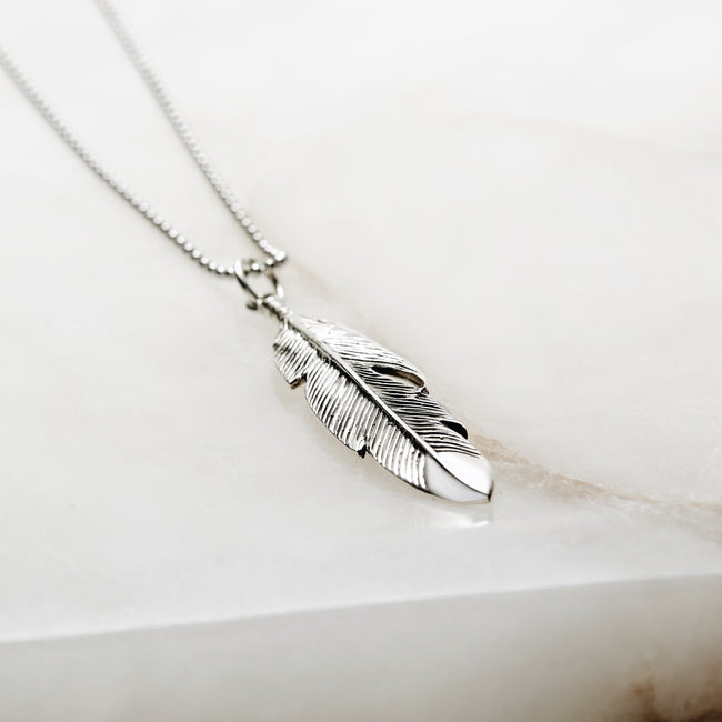 Sterling Silver Feather Charm Necklace | Eve's Addiction