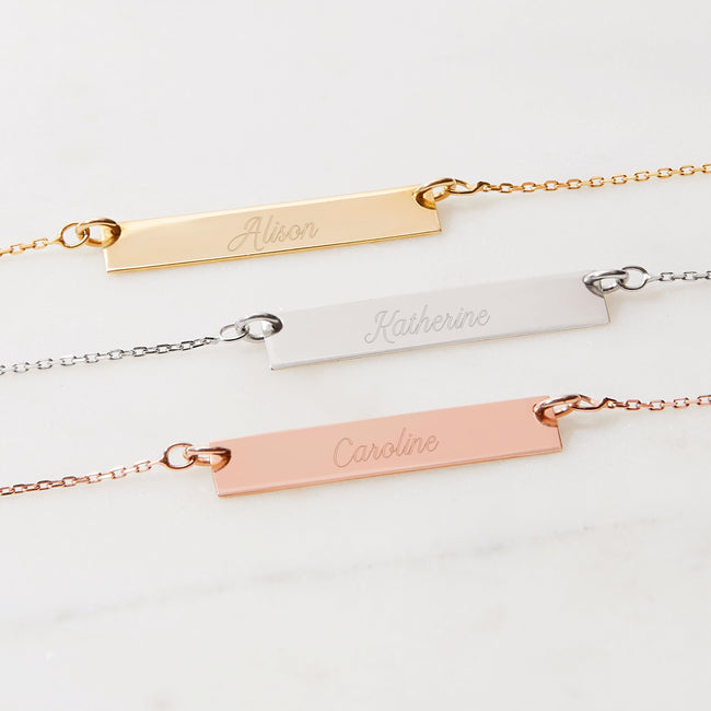 Engraved Gold Plated Petite Bar Necklace