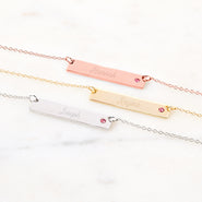 Engravable Sterling Silver Birthstone Name Bar Necklace