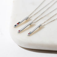 2 Stone Silver Vertical Bar Birthstone Pendant