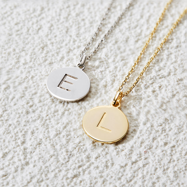 14k Gold Small Diamond Initial Disc Pendant Necklace - Zoe Lev Jewelry
