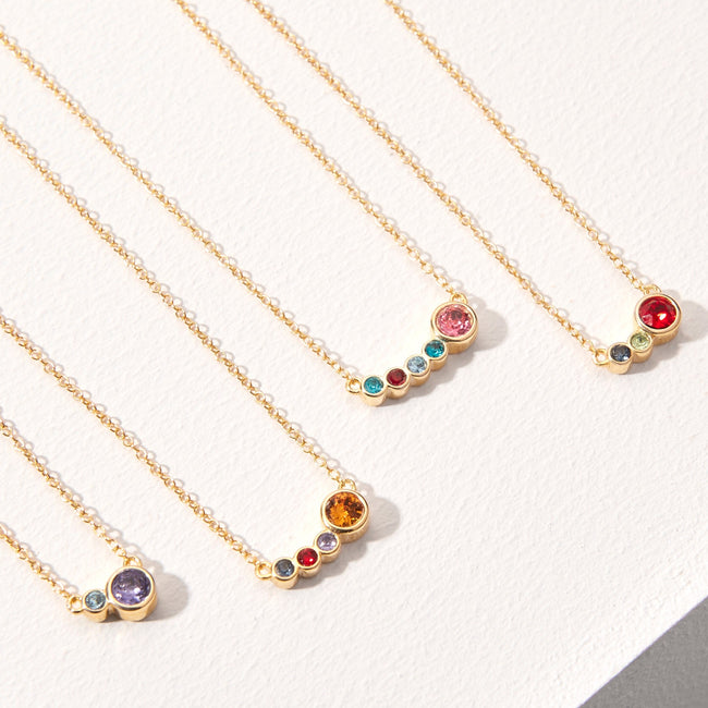 Three Birthstone Mother and Children Gold Necklace