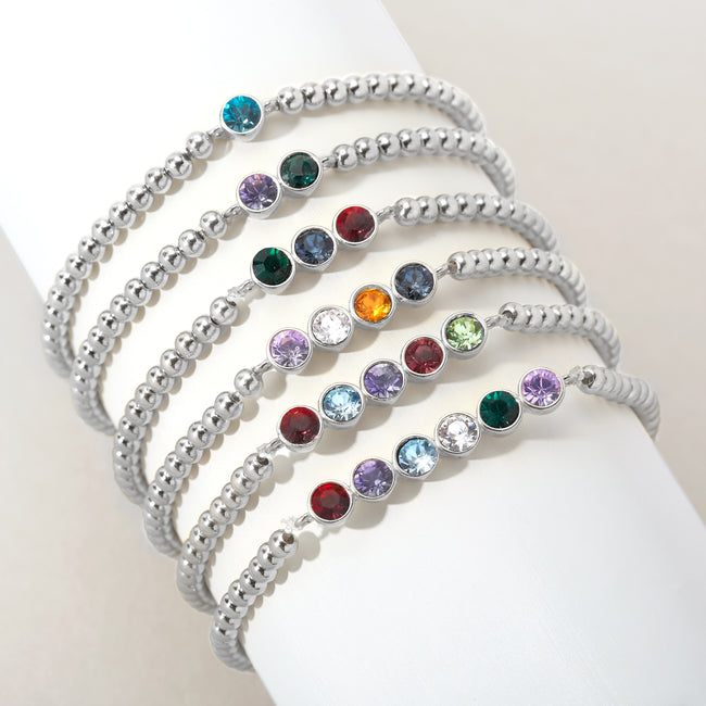 Custom Bezel Birthstone Bead Bracelet