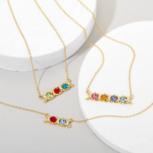 Gold Plated Two Stone Hugs and Kisses Birthstone Necklace