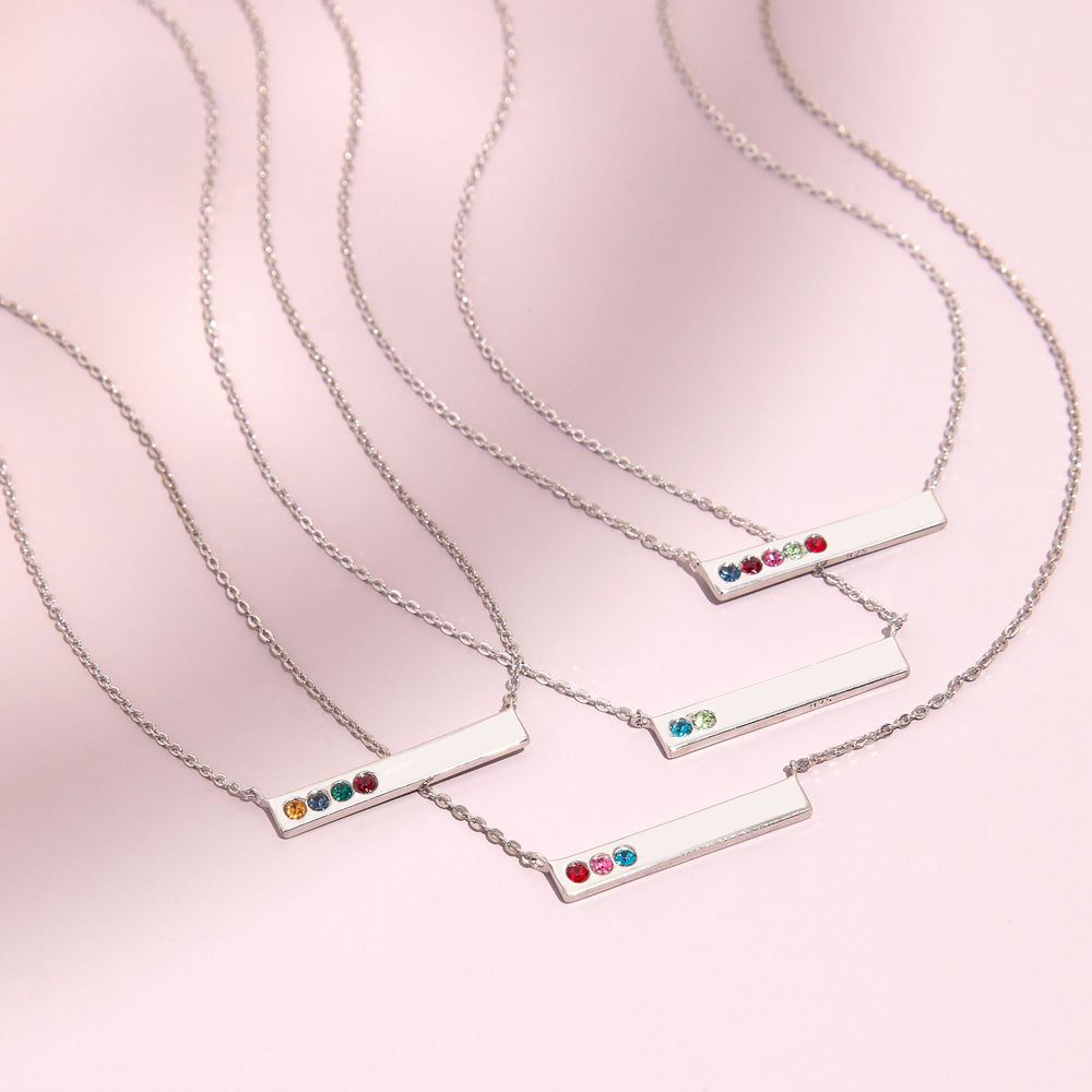 Engraved Long and Lean Horizontal Bar Necklace with Birthstone – Be  Monogrammed