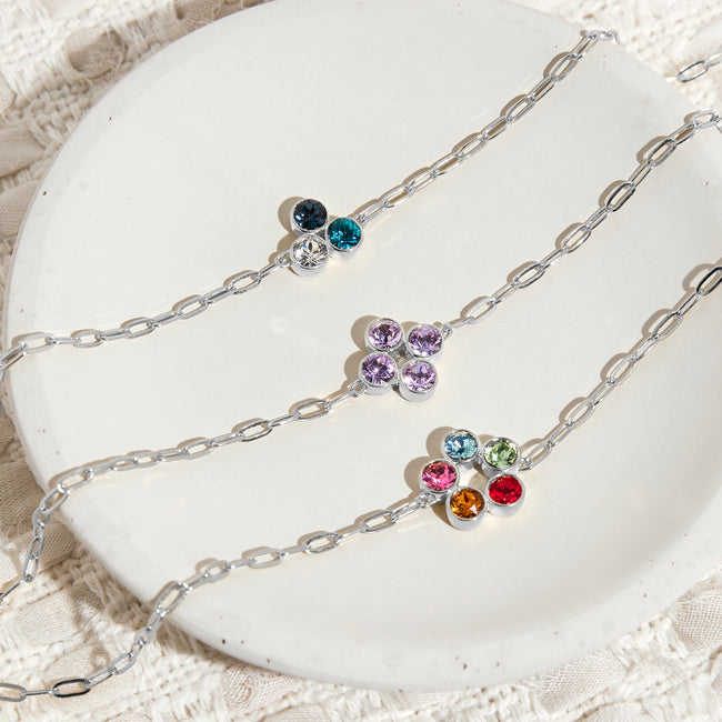 Custom Paperclip Chain Five Stone Flower Bezel Birthstone Bracelet