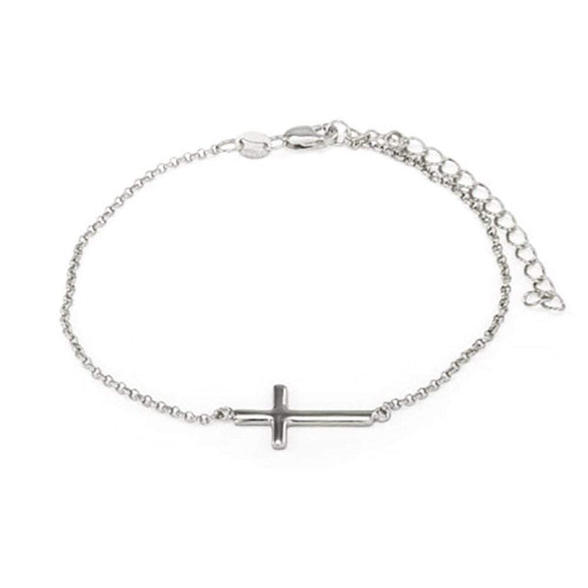 Sterling Silver Simple Sideways Cross Bracelet
