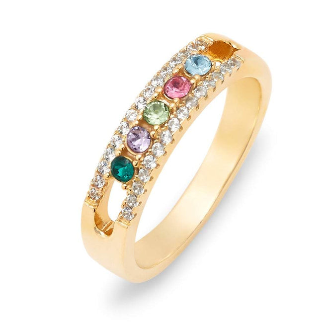 Gold 5 Stone Cubic Zirconia Custom Ring With Birthstones