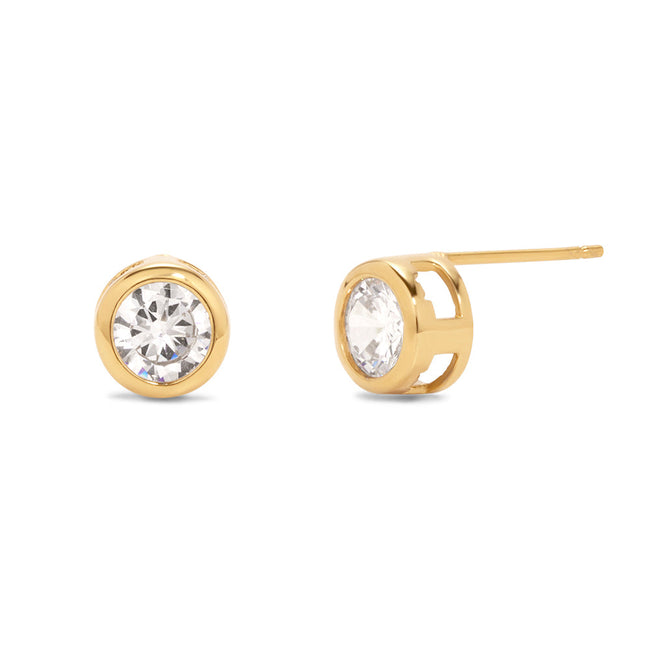 Gold Plated Stainless Steel Bezel CZ Stud Earrings