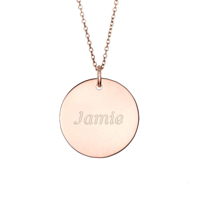 Engravable Round Charm Necklace in Rose Gold