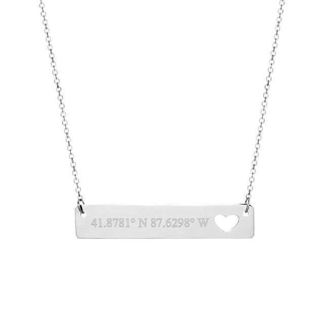 Custom Coordinate 14K White Gold Heart Cut Out Bar Necklace