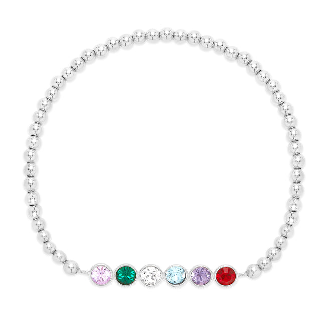 Six Stone Bezel Set Birthstone Bead Bracelet