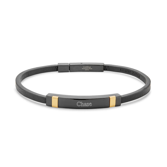 Men's Polished Black and Gold Stainless Steel ID Bracelet