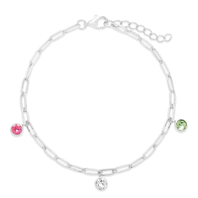 Custom Paperclip Chain Three Birthstone Charm Bracelet